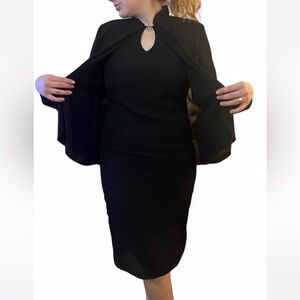 Vintage Patra Black Long sleeve Cape Overlay Cocktail Dress USA Made Size 8
